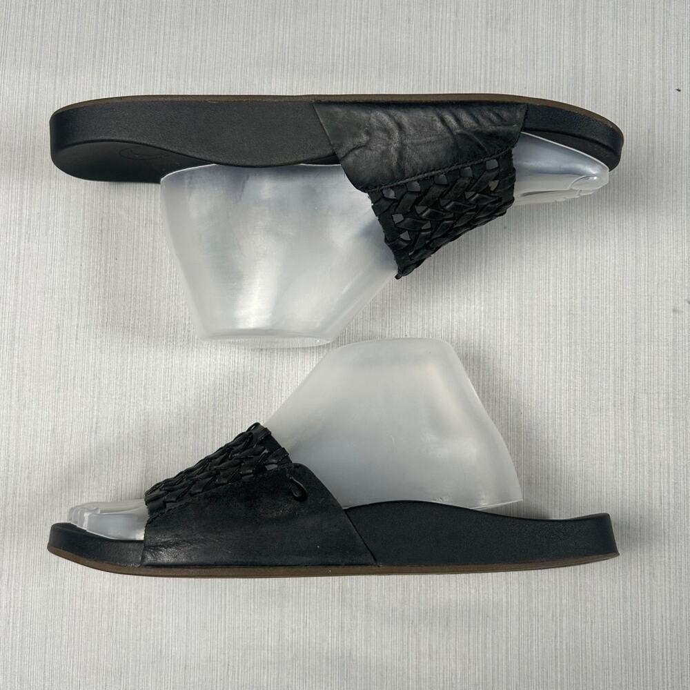 OluKai Kamola Womens Slide Sandals US 10 Black Leather Contoured Footbed